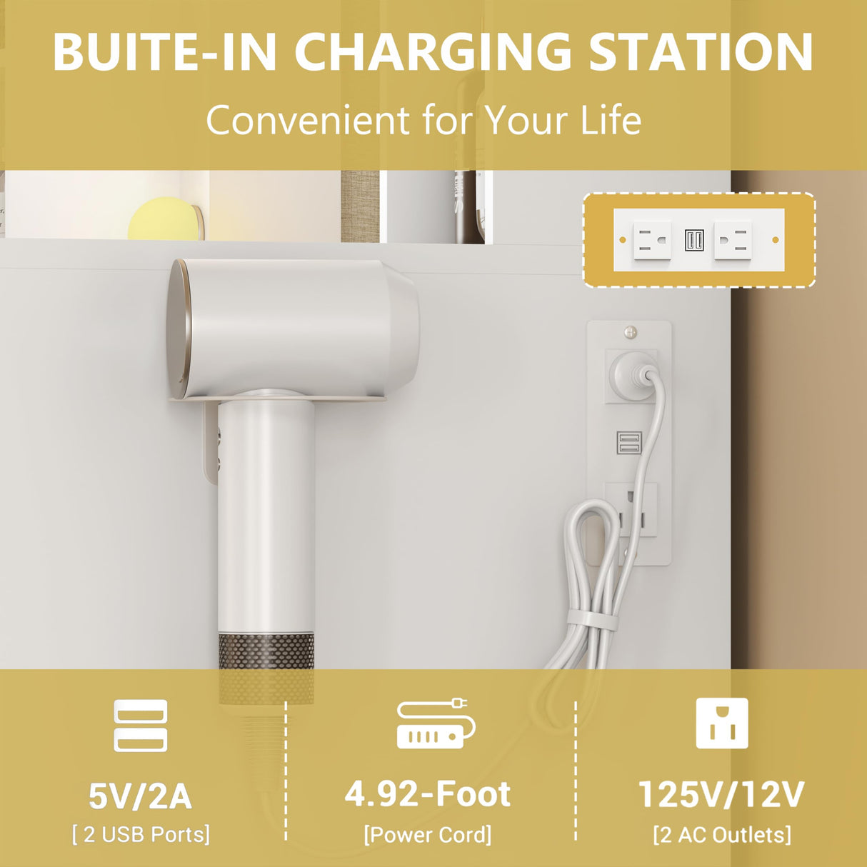 Makeup Vanity Desk with Mirror and Lights, Glass Top Vanity Table Set with Drawers & Power Outlet, Large Dressing Table with 3 Color Lighting Modes & RGB Cabinets for Women Girls Kids Bedroom, White Xixini