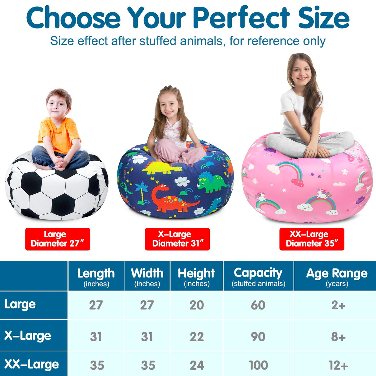 Lukeight Stuffed Animal Storage Bean Bag Chair Cover (No Filling) for Kids, Dinosaur Zipper Beanbag Chair Cover for Organizing Toddler and Kids' Rooms Plush Toys (Dinosaur, Large) Lukeight