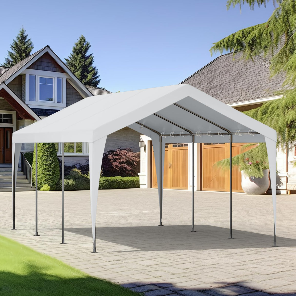 Galvanized Frame Carport Canopy (White-Without Sidewalls, 10 * 20FT) BUPPLEE