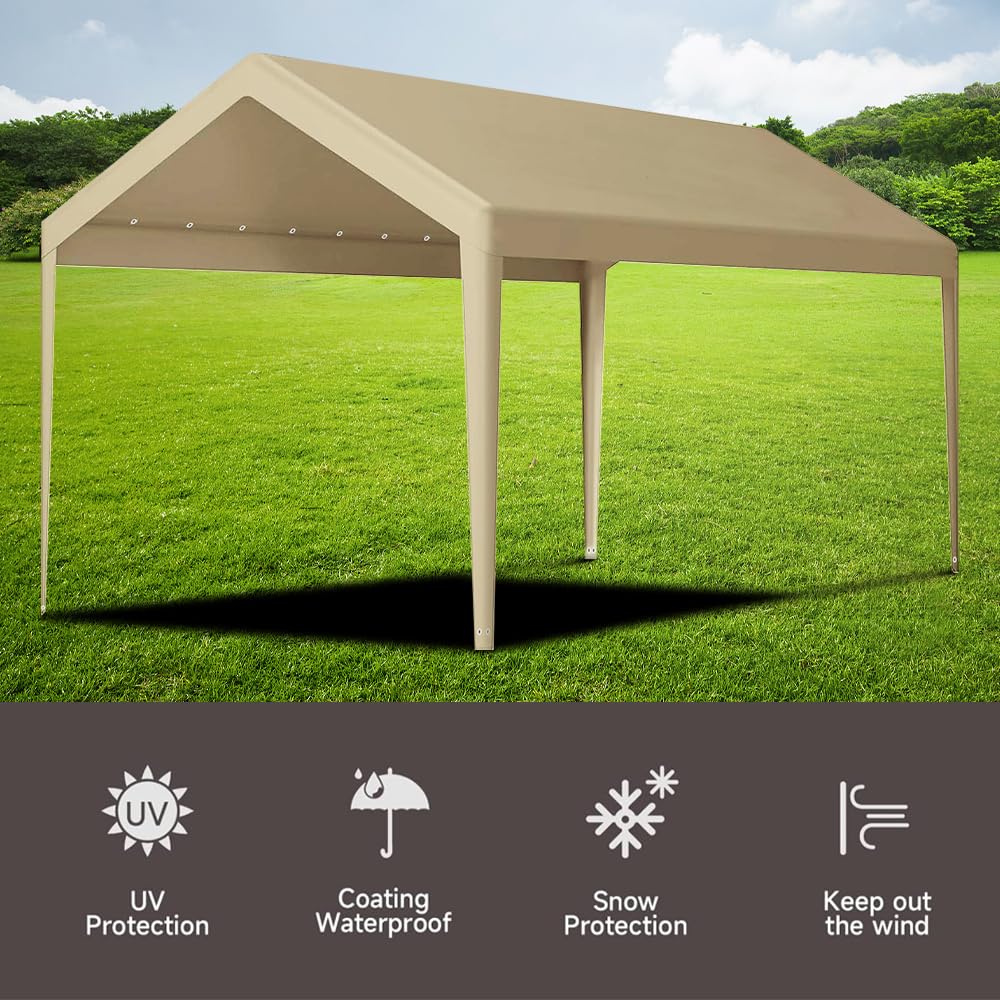 Carport Replacement Canopy, Replacement Top Cover for 10' x 20' Carport Frame, 180G PE Fabric Waterproof & UV Protected Tarp with Ball Bungees, Beige (Only Top Cover, Frame is not Included) Vanteriam