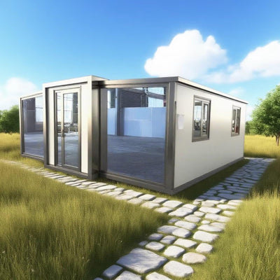 Container House Prefab Tiny Home for Sale with 2 Bedrooms, Bathroom and Kitchen, Modular Foldable Tiny House to Live in for Adults, Mobile Home, Expandable Prefabricated Homes for Living