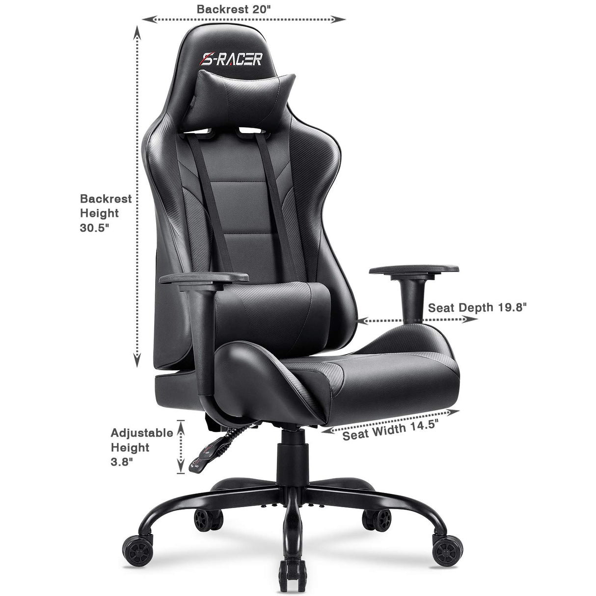 Homall Gaming Chair Computer Office High Back Leather Gamer Desk Chair Ergonomic Adjustable Swivel Racing Chair with Headrest and Lumbar Support (Black) Homall