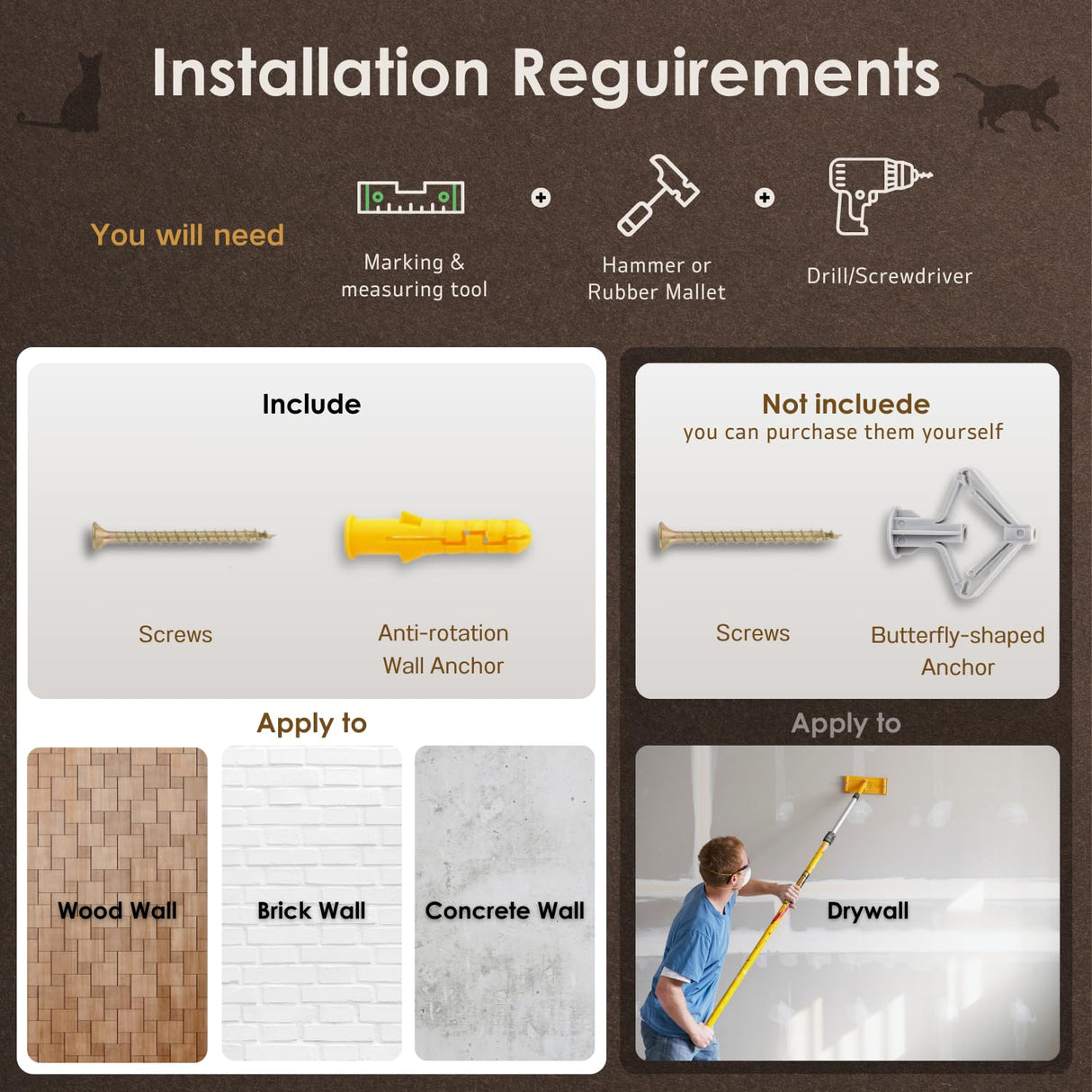 COOLEX Cat Shelves with 3 Steps Scratching Post and Hammock Bed - Wall Mounted Climbing Condo for Indoor Cats (Wood) COOLEX