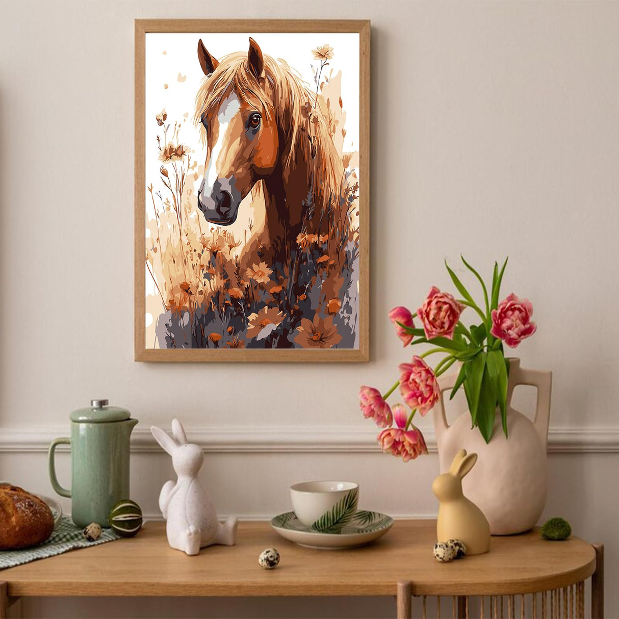 Auremi Horses Paint by Numbers Kits for Adults Beginners,Easy Animal Paint by Numbers on Canvas Framed DIY Painting by Numbers for Gift Home Wall Decor 8x12 Inch Auremi