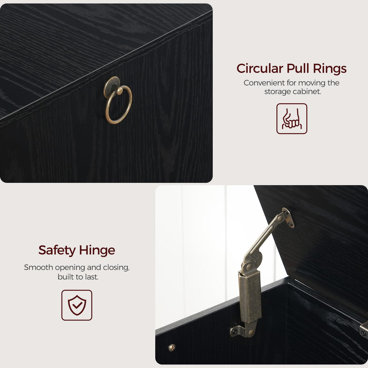 MAHANCRIS 47.2" Toy Chest, Sturdy Entryway Storage Chest with Safety Hinge, Retro Toy Box, Wooden Look Accent Furniture for Living Room, Bedroom, Black SCBK48801 MAHANCRIS