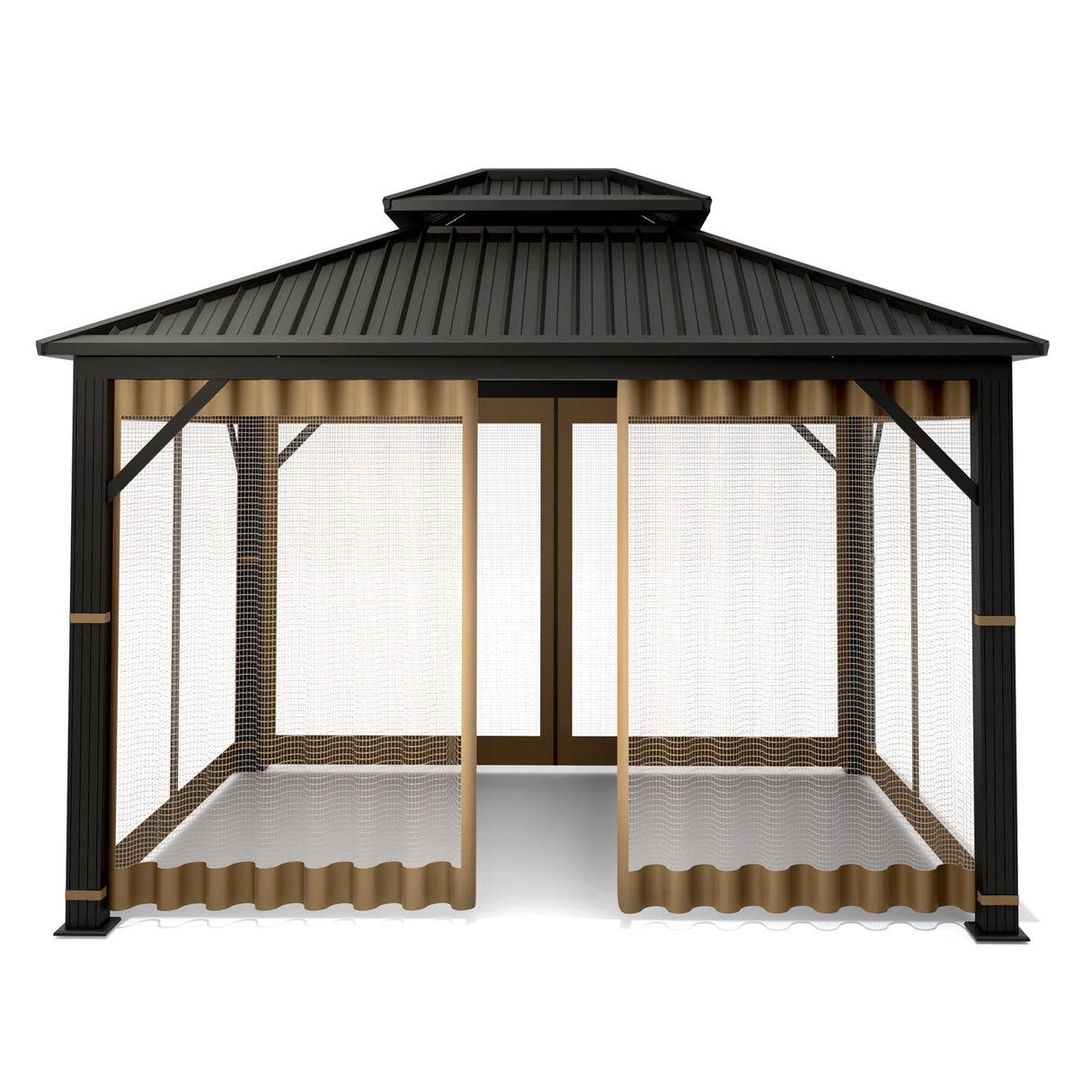 Gazebo Universal Replacement Mosquito Netting – Hugline 10' x 10' Outdoor Mesh Netting Screen 4-Panel Sidewall Curtain with Zipper (Khaki) Hugline