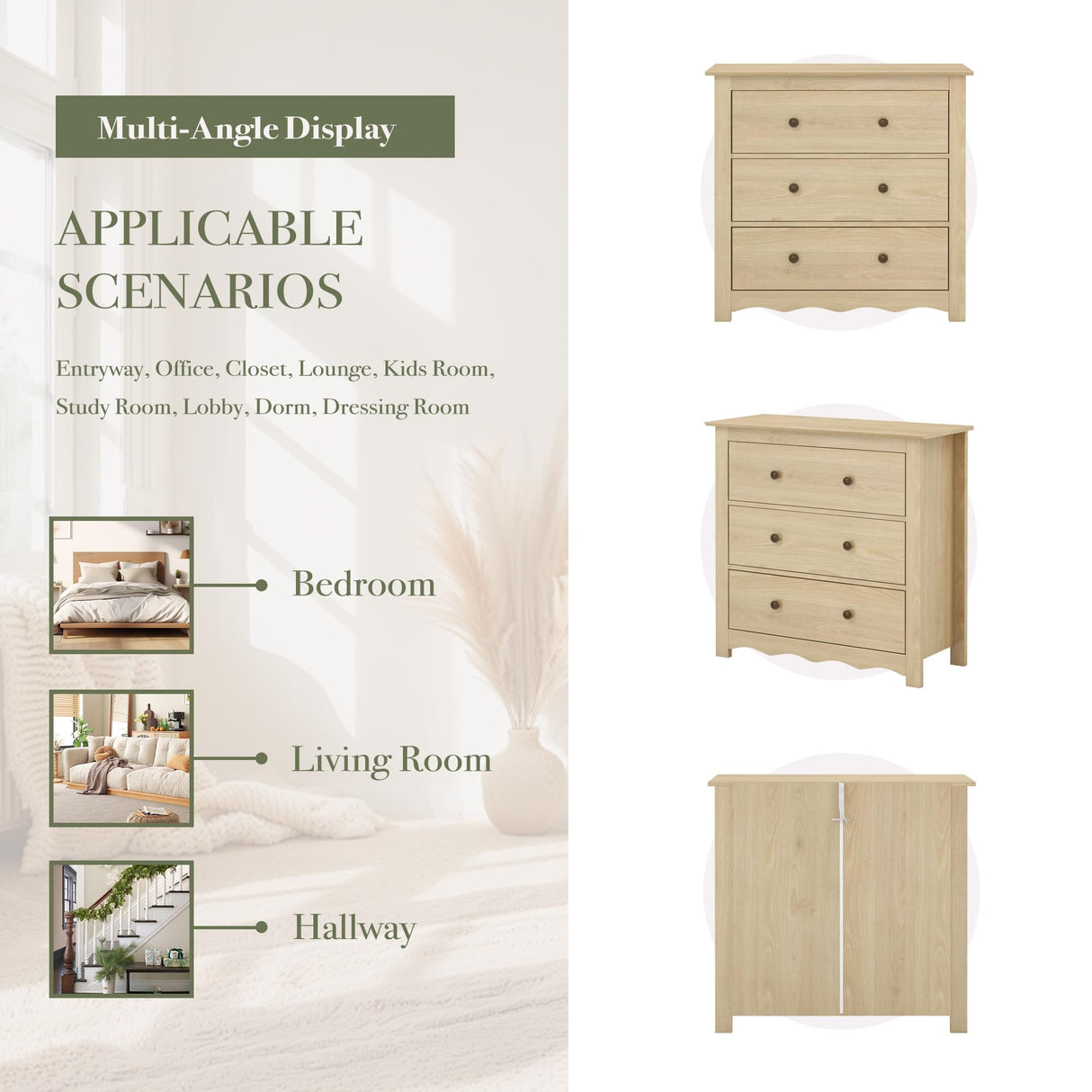 CHYMSUN Dresser for Bedroom with 6 Drawers, Mid Century Modern Wooden Dressers Chest of Drawers with Handles, 3 Drawer Nightstand Set of 2, Storage Organizer for Bedroom, Hallway, Living Room, Wood CHYMSUN