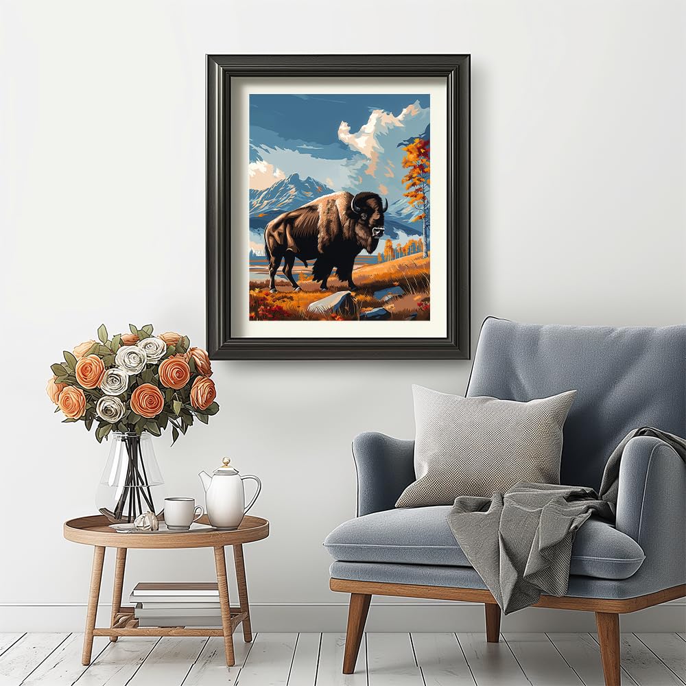 Natuyalo Paint by Numbers for Adults Beginner, Bison Acrylic Easy Paint by Numbers Kits Animal Craft Kits for Adults Suitable for Home Wall Decoration Flameless 16x20 Inch Natuyalo