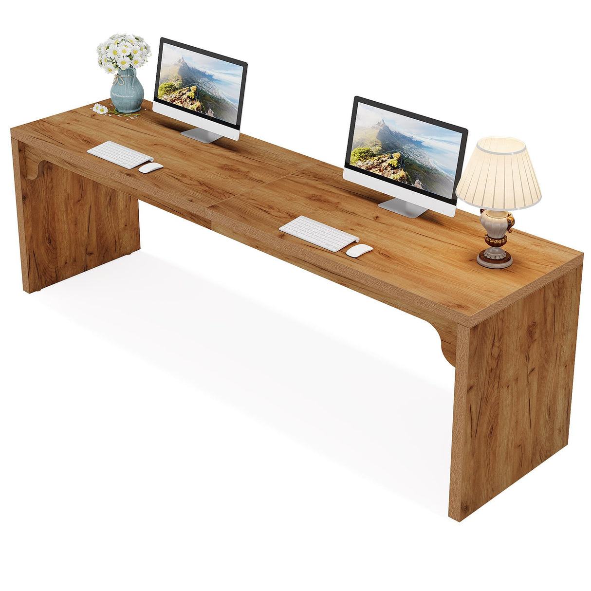 Tribesigns 78.7 Inches Long Computer Desk, Wooden Extra Long Double Desk Workstation for 2 People, Brown Tribesigns