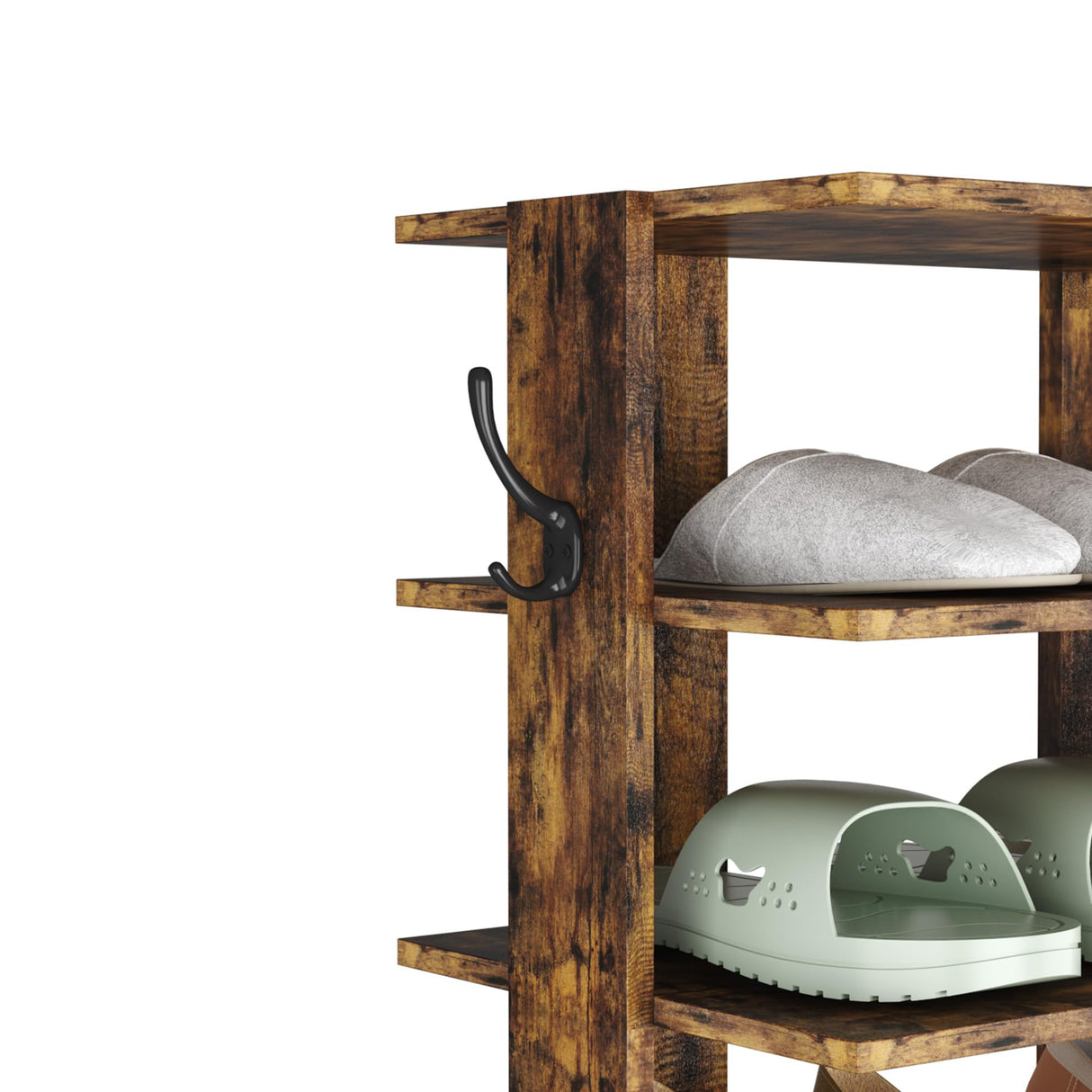 HOMEFORT 10-Tier Vertical Shoe Rack, Corner Shoe Tower, Double Rows 10 Tiers Shoe Shelf, Slim Shoe Storage Unit for 20 Pairs of Shoes, Shoe Stand for Entryway, Hallway, Closet (Rustic Brown) HOMEFORT