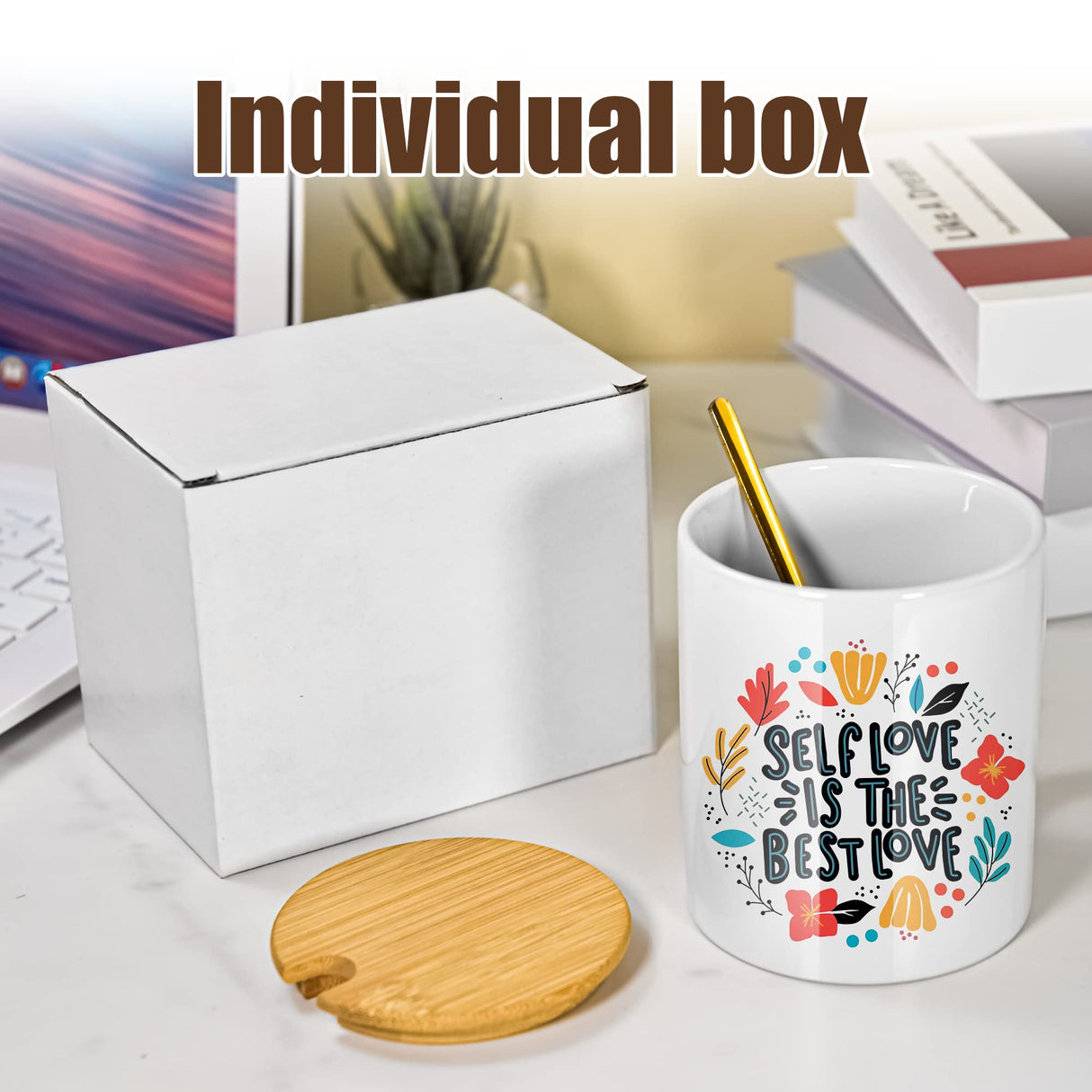 AGH 16pcs 11 Oz Sublimation Mugs Blank, White Coffee Ceramic Mugs Bulk, Plain Mug Cups for Sublimation with Bamboo Lids and Stainless Steel Spoon For Coffee, Soup, Tea, Milk, Latte, Hot Cocoa AGH