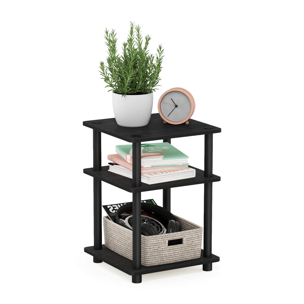 Furinno Turn-N-Tube Easy Assembly Multipurpose End Table / Side Table / Sofa Table / Nightstand, Round Tubes, Blackwood Furinno