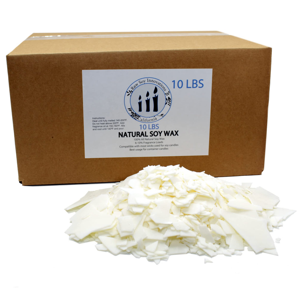 All Natural Soy Wax for Candle Making 10 Lbs by Raw Soy Innovations, White WoodArtSupply