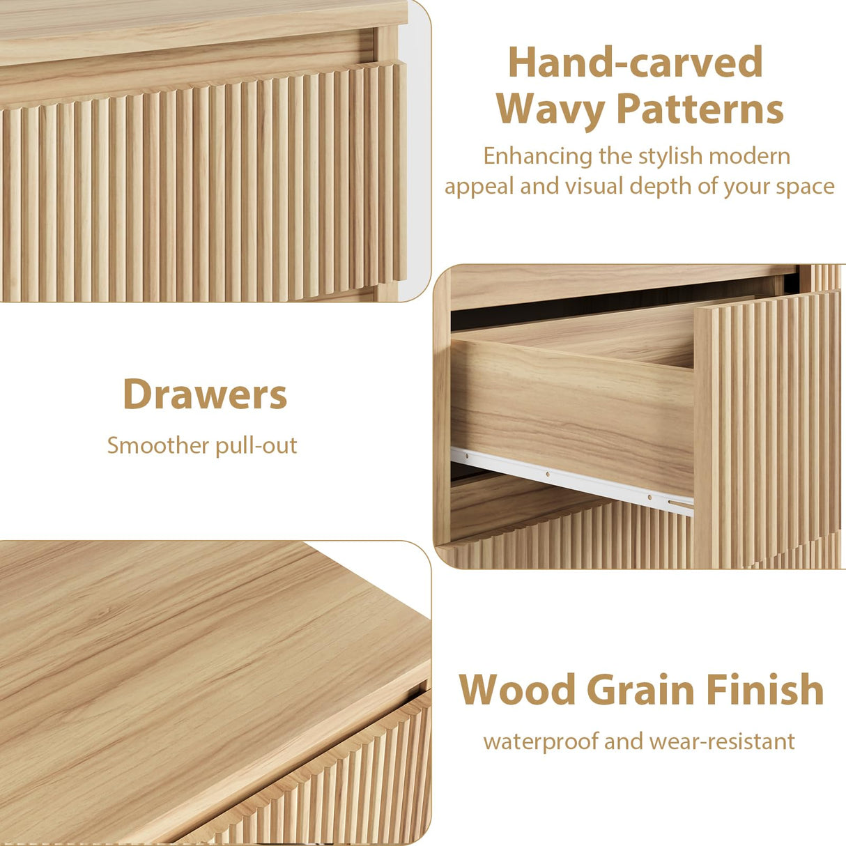 Jocoevol Oak 6 Drawer Dresser for Bedroom, Modern Fluted Dresser, Bedroom Dressers with Drawers, Large Double Wooden Chest of Drawers for Living Room, Hallway Jocoevol