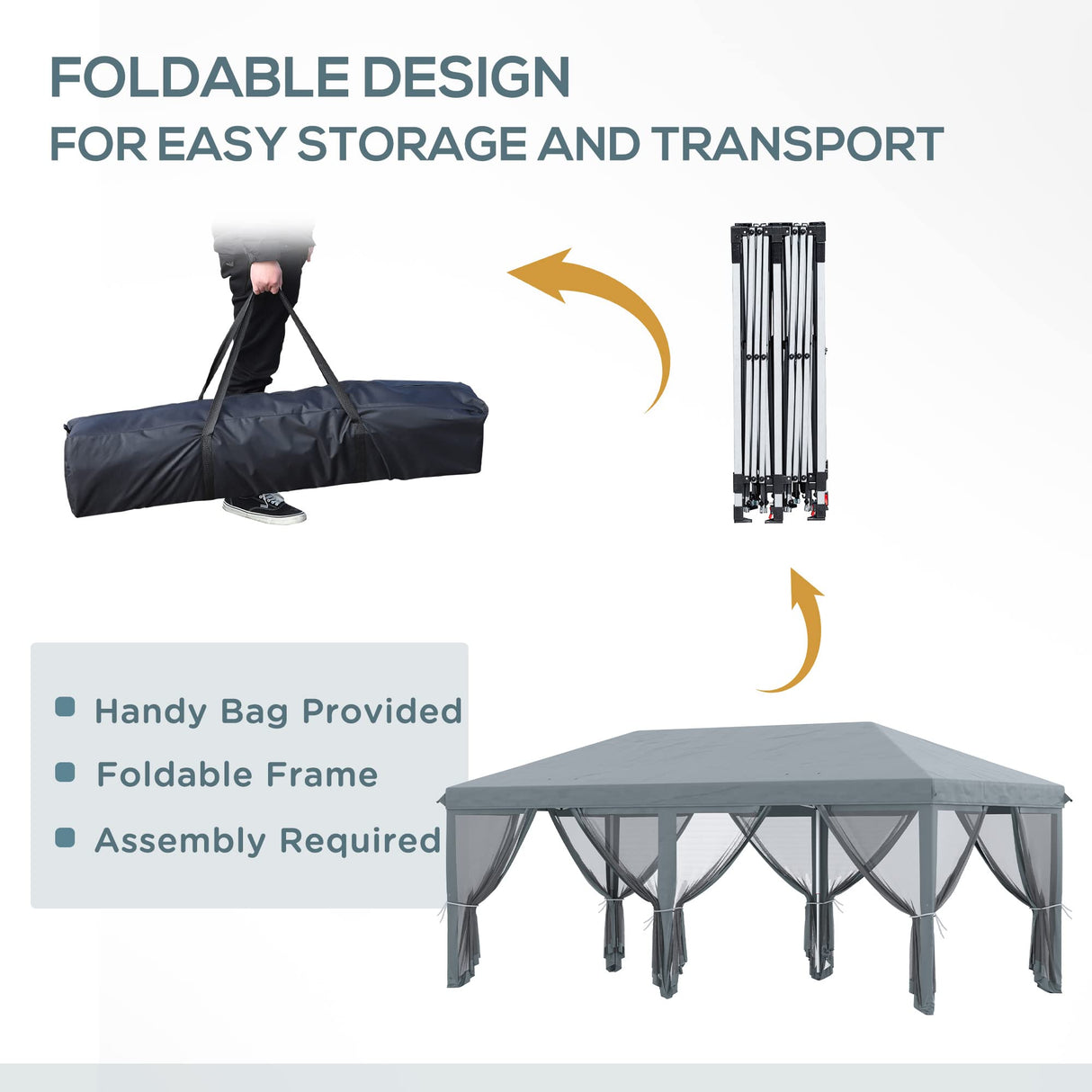 Outsunny 10' x 20' Pop Up Canopy Tent with Netting, Heavy Duty Instant Sun Shelter, Large Tents for Parties with Carry Bag for Outdoor, Garden, Patio, Gray Outsunny