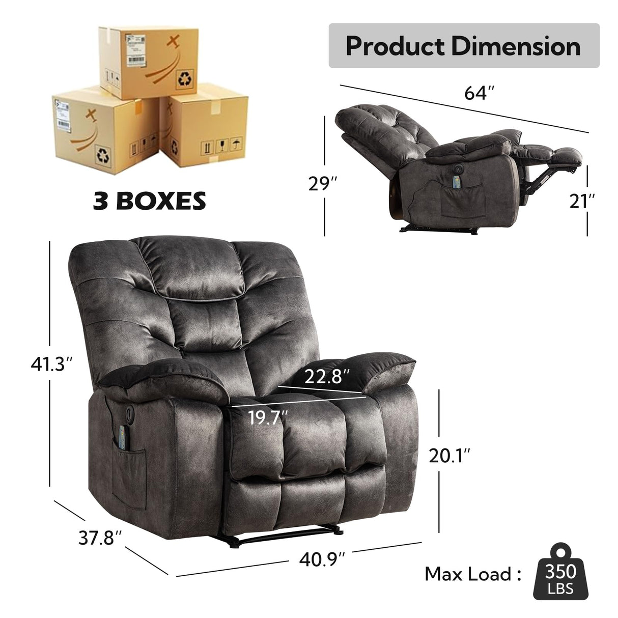 HAOMARKETS Oversized Power Recliner Chair with Massage and Heat, 41" Wide Electric Reclining Chairs with USB Port, Breathable Fabric Overstuffed Reclining Sofa for Living Room Bedroom HAOMARKETS
