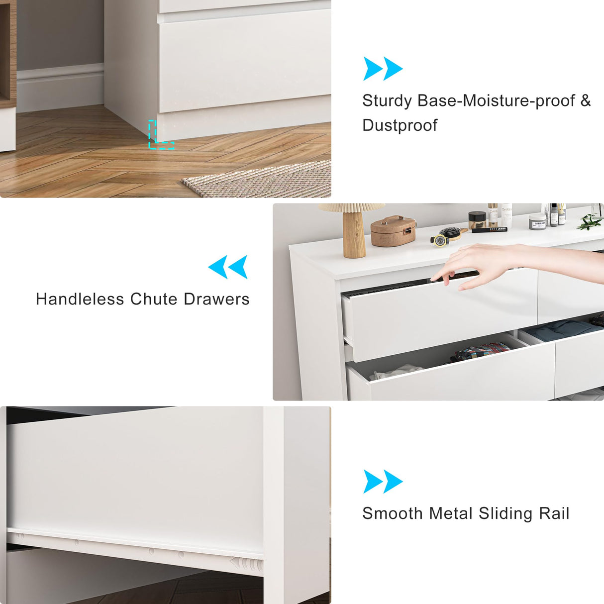 Vibe & Dine White Dresser 6 Drawer, Modern Double Dresser for Bedroom, Wood Chest of Drawers with Wide Storage for Living Room Vibe & Dine