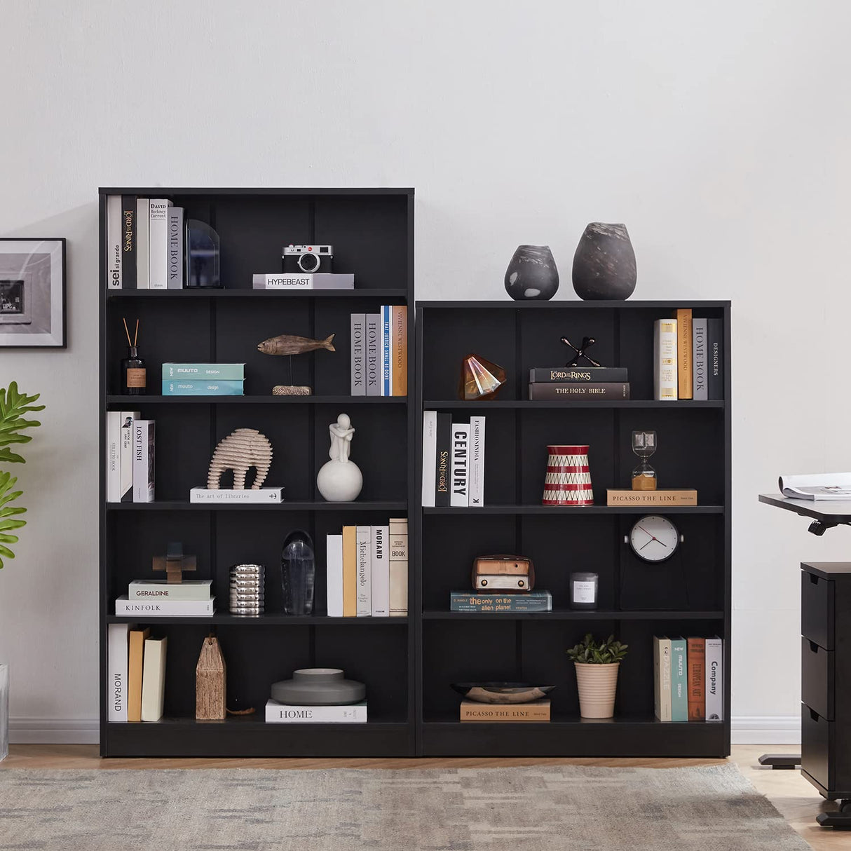 Sunon Wood Bookcase 5-Shelf Freestanding Display Wooden Bookshelf for Home Office School (11.6'' D*33'' W*59.8'' H,Black) Sunon