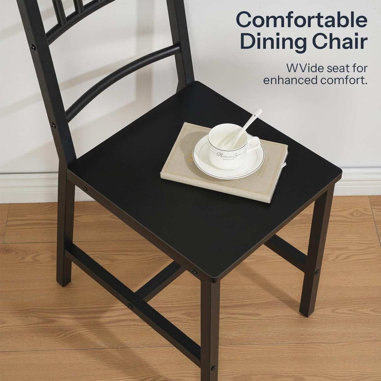 HOOBRO Kitchen Chairs Set of 2, Wooden Dining Room Chairs with Metal Frame, Dining Chairs with Back, Easy to Assemble, Farmhouse Dining Chairs for Kitchen, Living Room, Black BB39CD01 HOOBRO