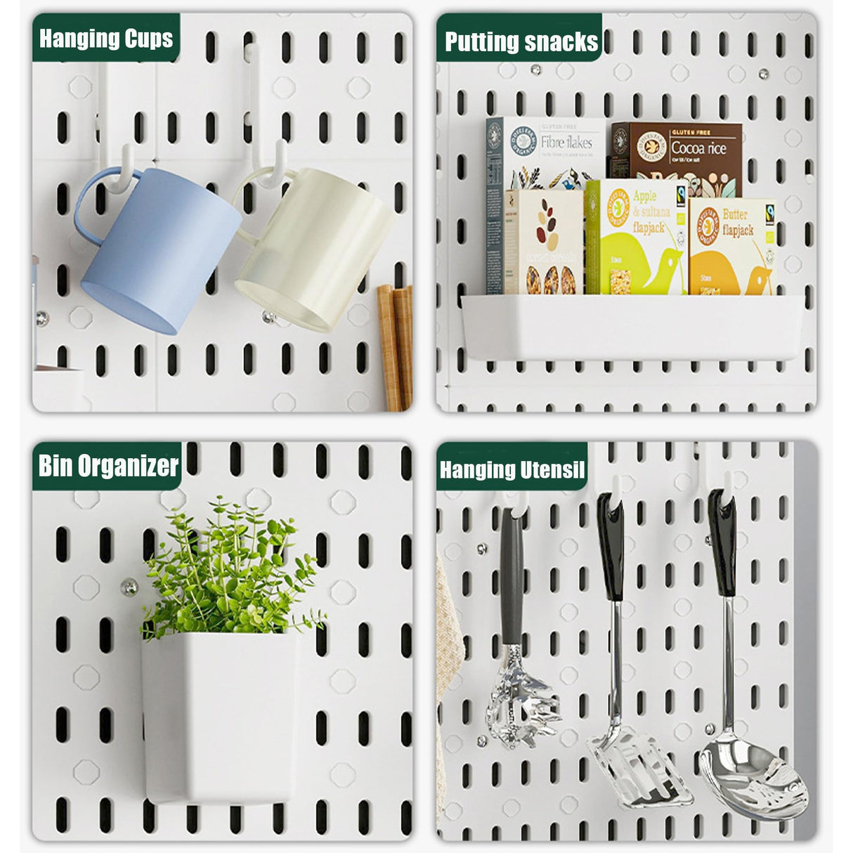 Ever Vibrant Wall Mount Peg Board Organizer 46pcs Kit - 6 Panels & 40 Accessories, Pegboard Wall Organizer with Hooks, Bins, Shelves and Clips, Space Saving Home & Office Storage System 33x22 (6 pcs) Ever Vibrant