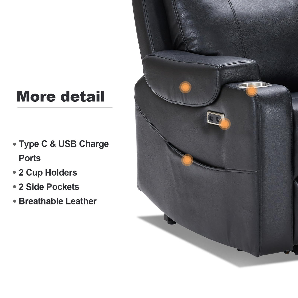 Eiayeebil Triple Motor Power Lift Recliner Chair with Adjustable Lumbar Support, Lay Flat Recliner for Elderly, Breathable Black Lift Chair Leather Recliner, Massage & Heating, USB Ports, Cup Holders Eiayeebil
