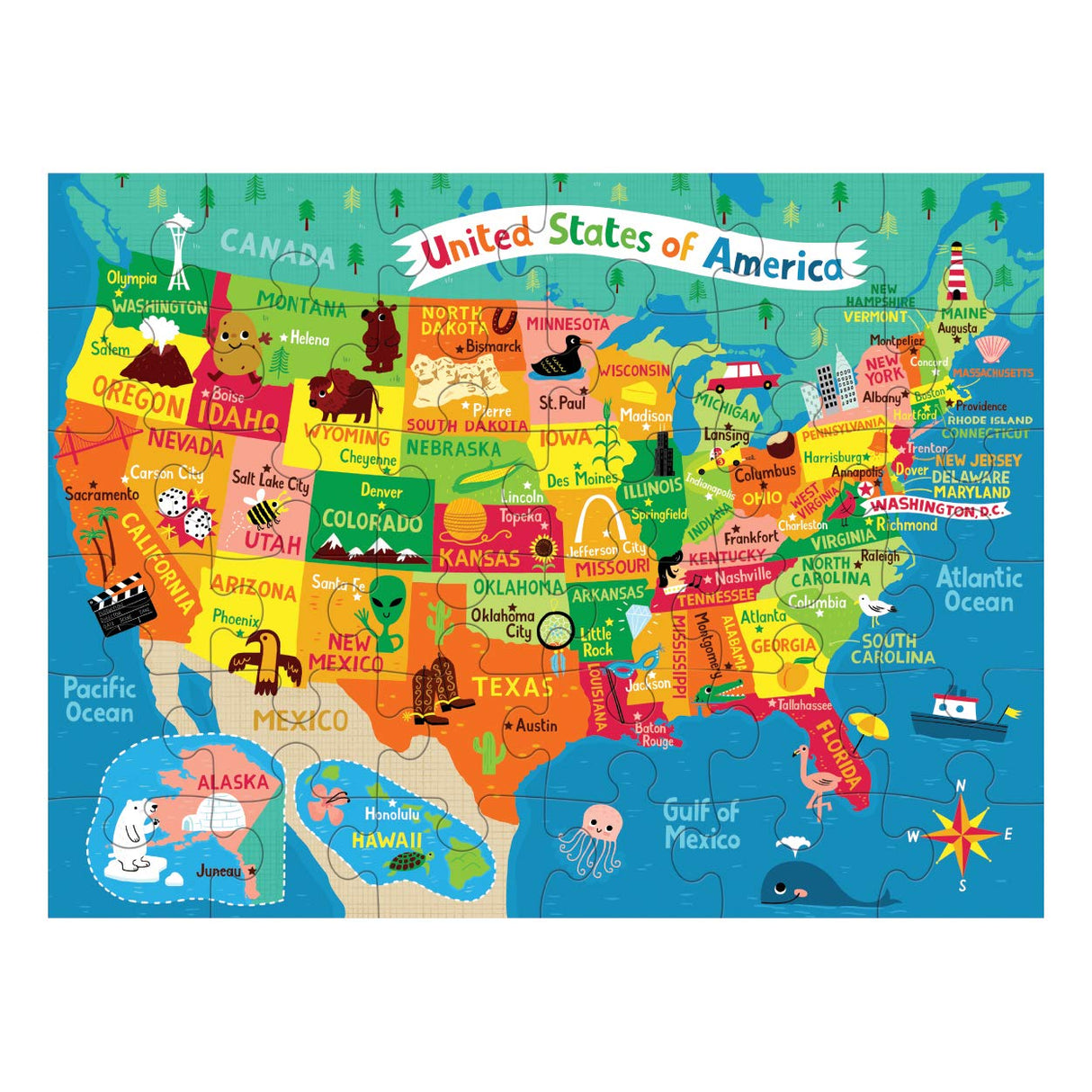 Mudpuppy Map of The U.S.A. to Go Puzzle, 36 Pieces, Ages 3+, Convenient Travel-Friendly Bag, Made with Safe, Non-Toxic Materials Mudpuppy