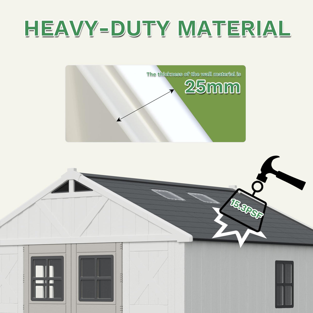 Greesum 10×10 FT Plastic Outdoor Storage Shed with Floor and Lockable Door, Resin Sheds with Windows and Skylights, Weather Resistant Organization for Garden, Lawn, Pool Supplies, Beige Greesum