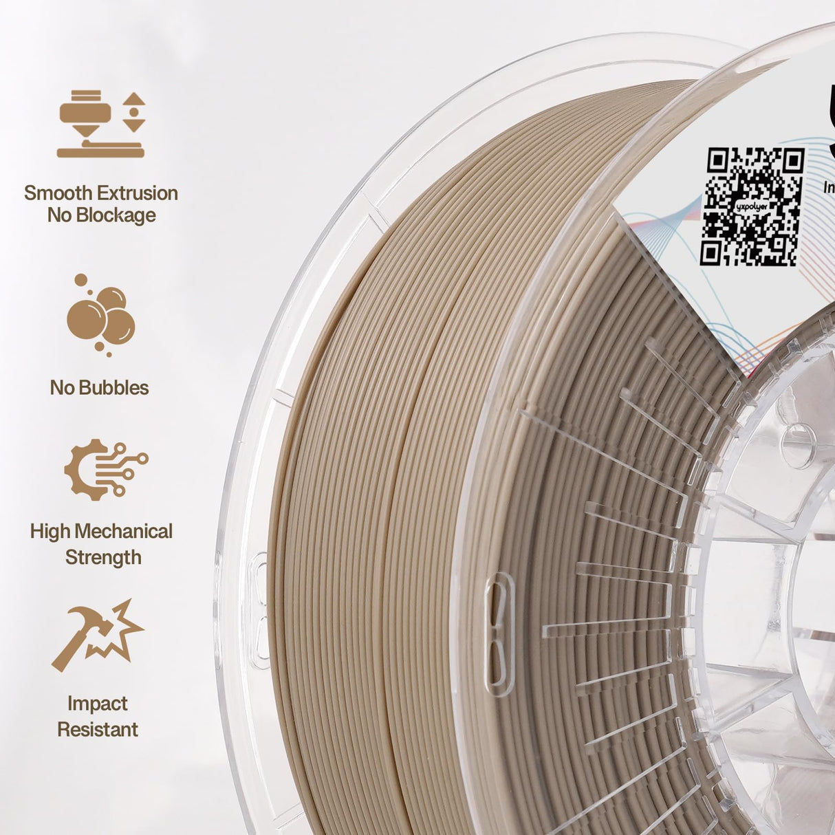 YXPOLYER ABS Filament Marble Series 3D Printing Filament 1.75mm 1kg, Grey Beige Textured Tan 3D Printer Filament High-Heat, High-Strength & Moisture-Resistant, with Upgrade AMS-Compatible Spool yxpolyer