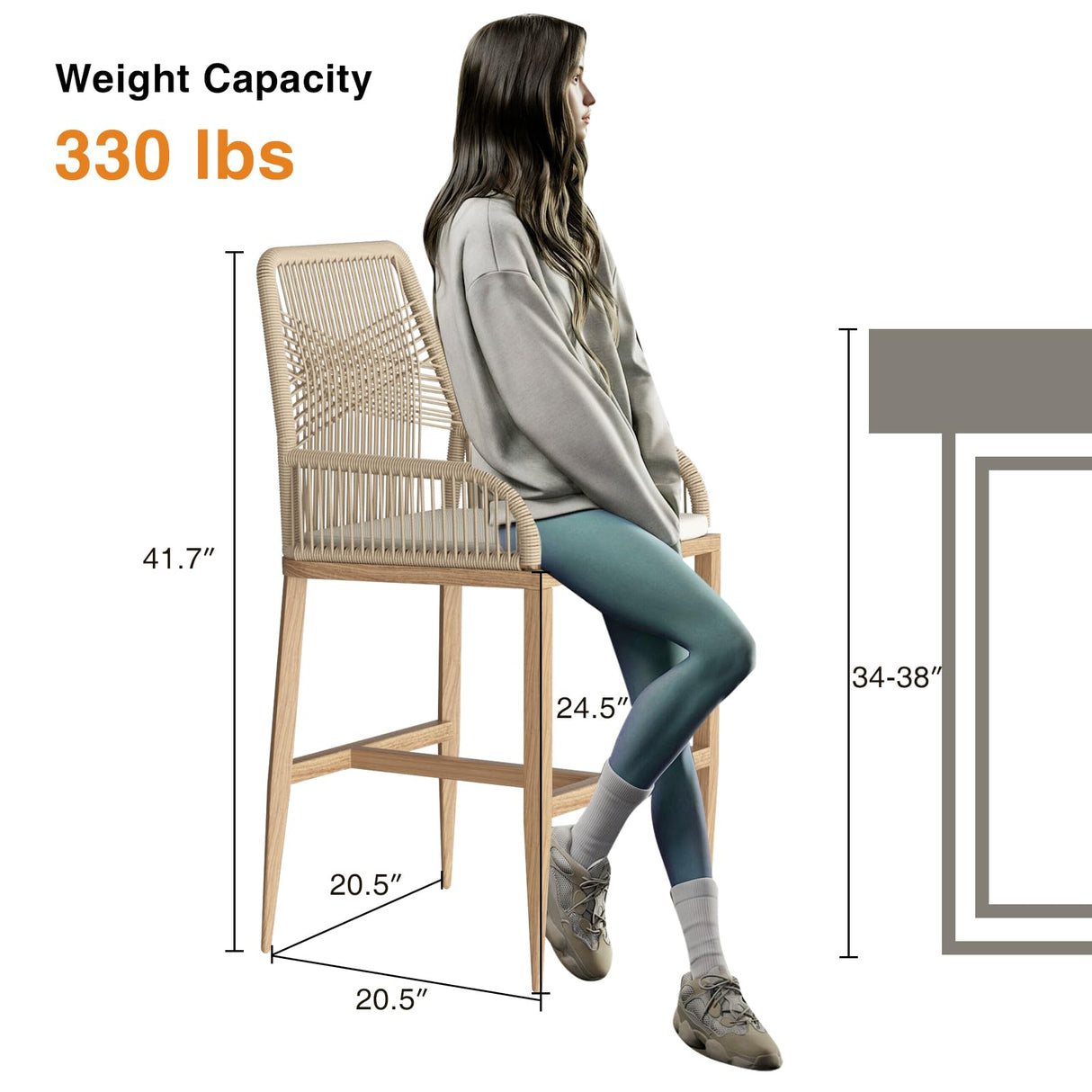 Halitaa Bar Stools Set of 2, Counter Height Barstools with Backrest and Cushion, Modern Rattan Wicker Patio Stools for Kitchen Patio Balcony Pool Outdoor Accent Counter Chairs, White Halitaa