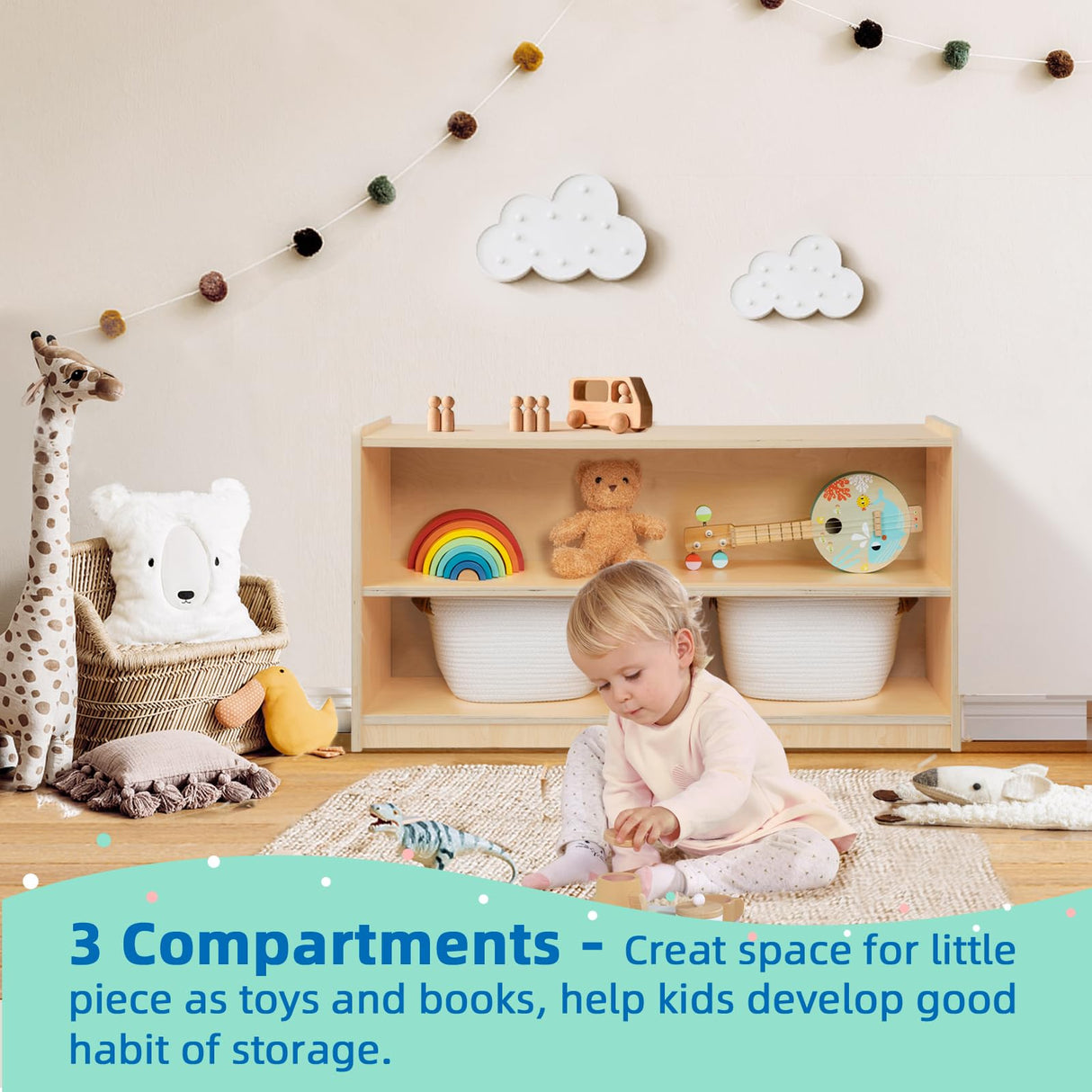 2-Tier Wooden Montessori Shelf and Organiser for Kids' Toys and Books OOOK