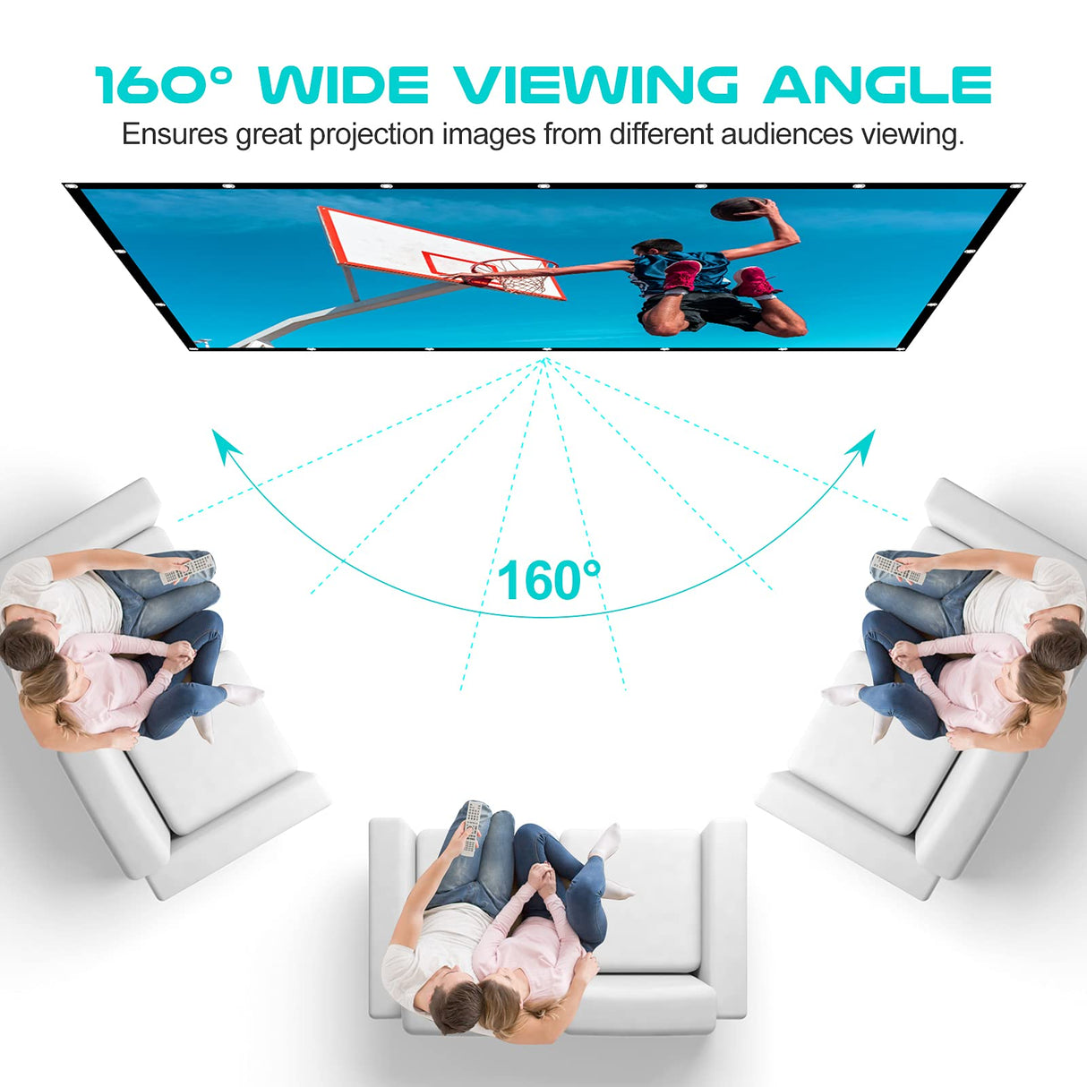 AAJK Outdoor Projection Screen 150 inch, Washable Projector Screen 16:9 Foldable Anti-Crease Portable Projector Movies Screen for Home Theater Outdoor Indoor Support Double Sided Projection… AAJK