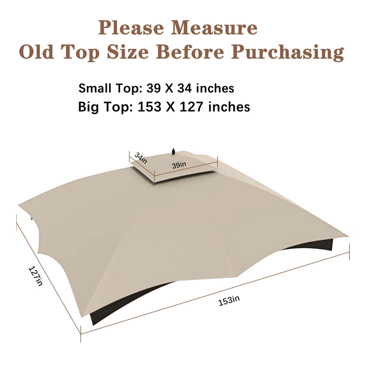 SCOCANOPY Replacement Top for 10x12 FT Gazebo Massillon Biscayne,Cabin-Style L-GZ933PST,Turnberry L-GZ933PCO-L,Tuscany L-GZ933PST-K (Light Beige Ripstop) SCOCANOPY