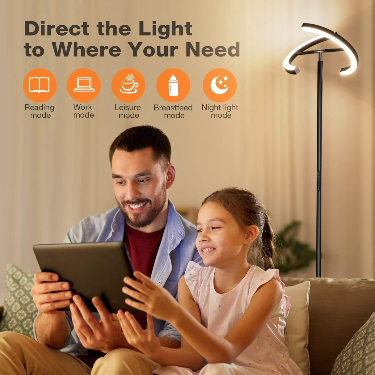 Floor Lamps for Living Room,SIBRILLE Modern Stepless Dimmable Standing Lamp 3000-6000K,22W LED Rotatable Reading Standing Light,Touch&Remote Control Uplighter Floor Lamp for Living Room Bedroom Office SIBRILLE