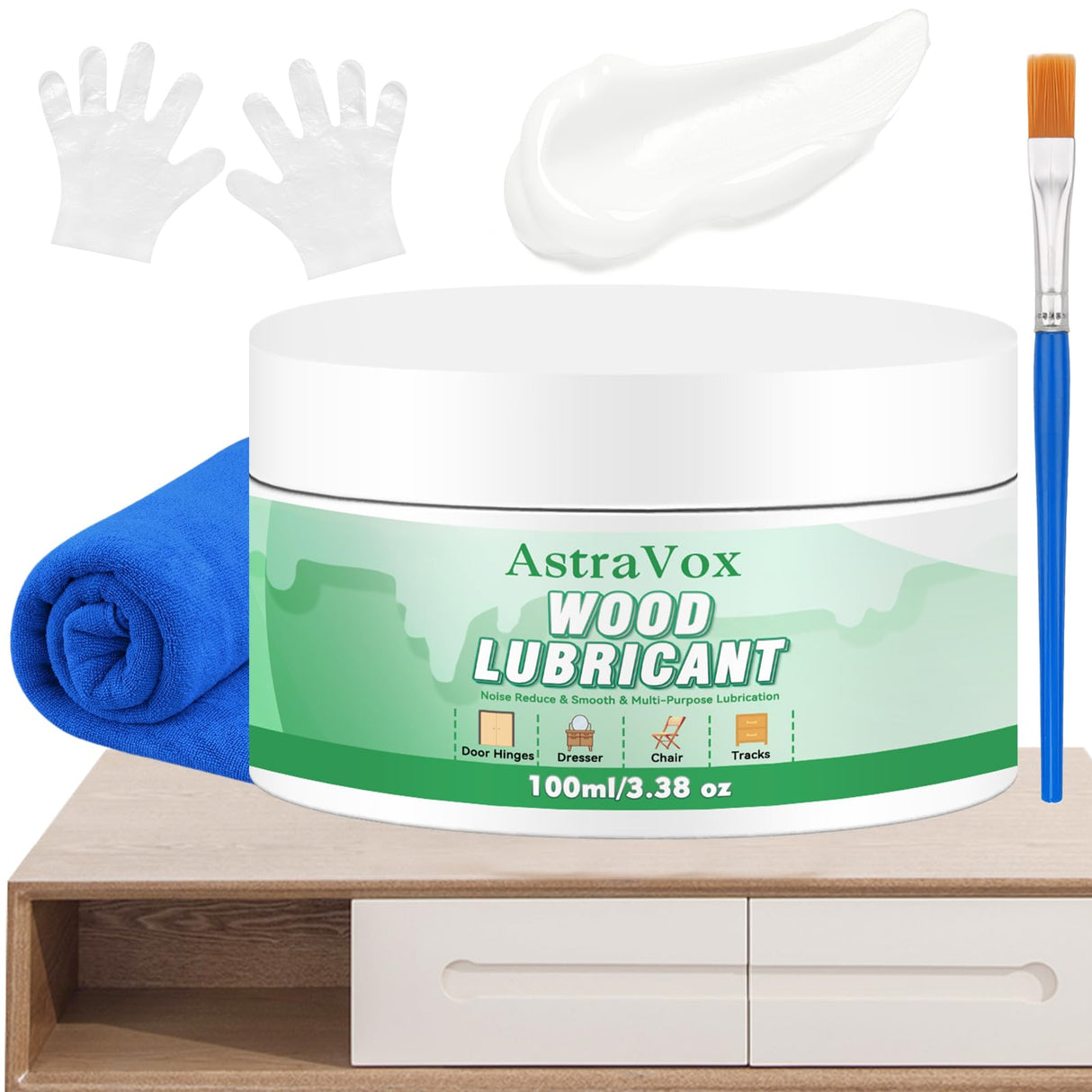 AstraVox Wood Lubricant Wax for Furniture, Multi-Purpose Sliding Door Hinge Lubricant Grease to Lubricate and Reduce Noise, Paste Wax for Wood Drawer, Floor, Dresser, Cabinet, Guitar(3.38 Oz) AstraVox