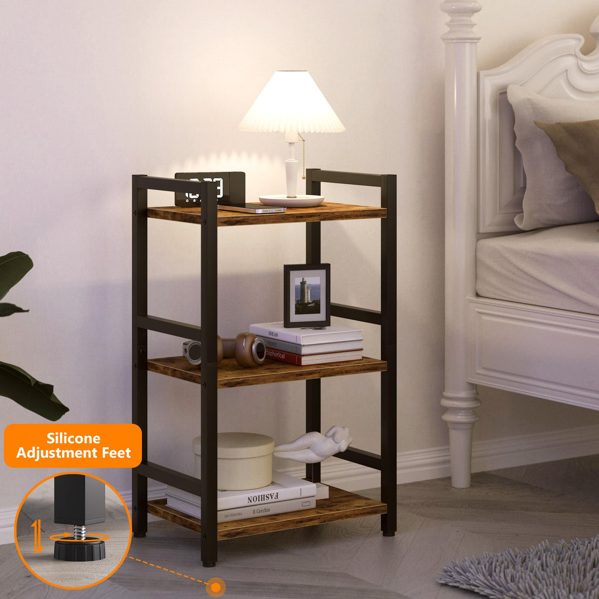 RAGIFEN Book Shelf, 3 Tier Bookcase with Steel Frame, Stable Bookshelf Narrow Book Shelves Storage Organizer for Book CD Movie, Open Book Shelves for Living Room, Home Office, Study, Rustic Brown RAGIFEN