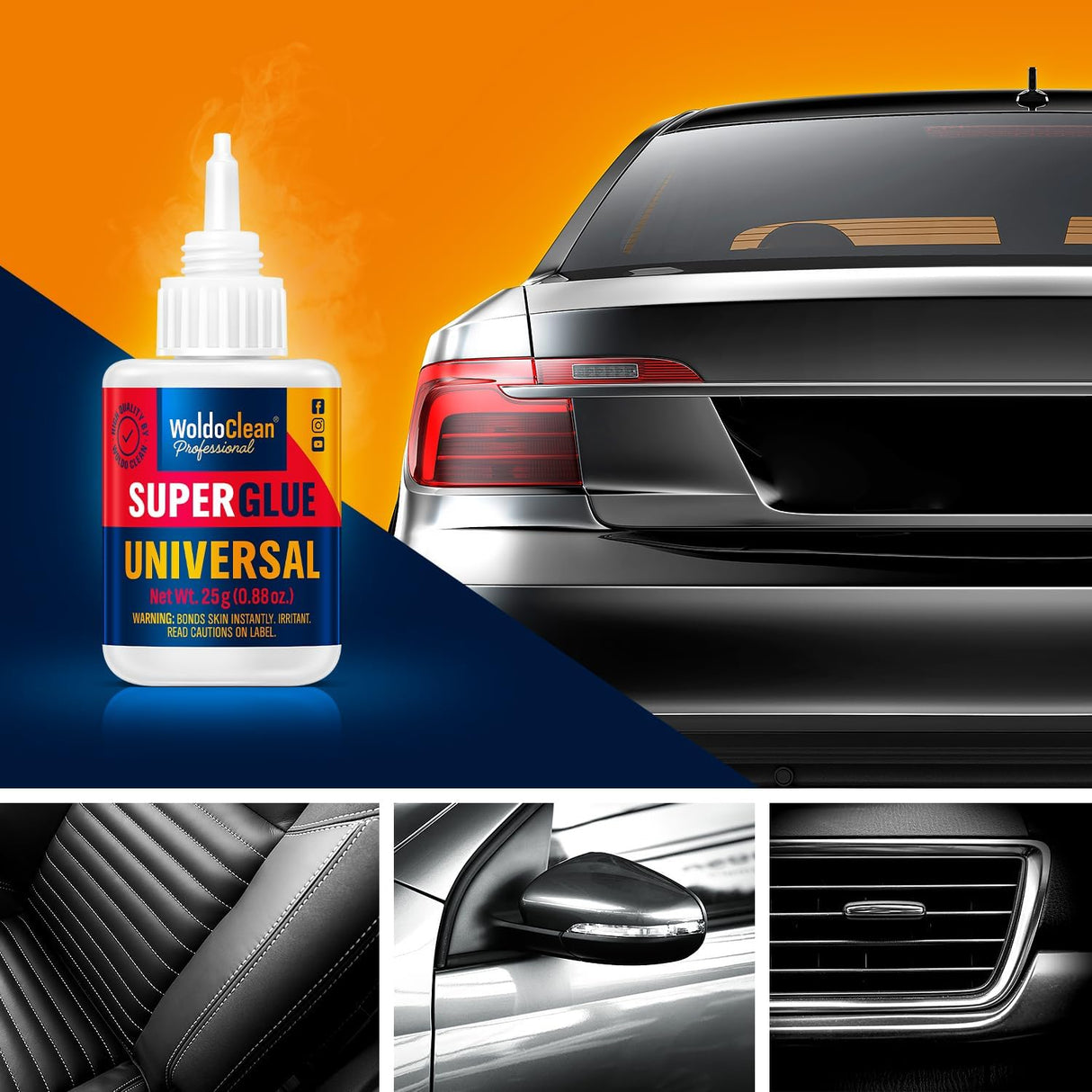 Super Glue for All Purpose Extra Strong 0.88oz - Waterproof, Heat-Resistant, Clear Glue with Precise Nozzle WoldoClean