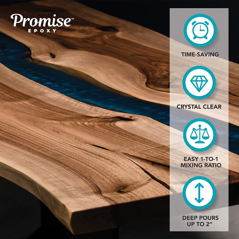 Promise Epoxy Fast Cure Deep Pour Resin - Crystal Clear Water and UV Resistant, 24-Hour Demold Time, No VOCs, Self-Leveling - For River Tables, Coasters, Charcuterie Board, Deep Resin Molds (1 Gallon) Promise Epoxy