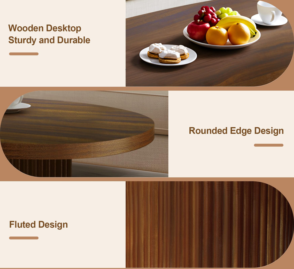 Farmhouse Coffee Table, Ellipse 47 in Wood Modern Center Accent Table, Mid Century Wooden Coffee Tables with Sturdy Base & Rounded Corners for Living Room (Rustic Brown) ZYBT