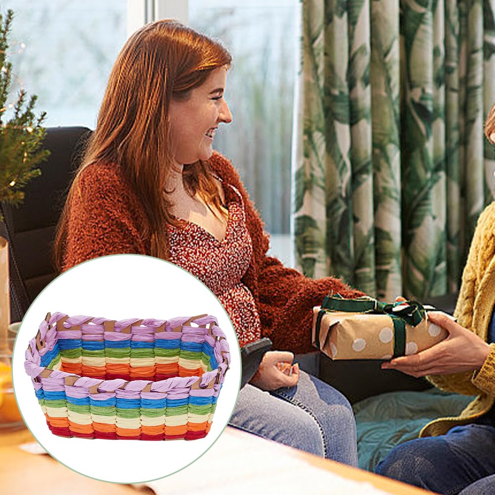 FREEBLOSS 12 Set DIY Basket Weaving Kit Rectangular Raffia Ribbon Basket Creative Woven Bowls for Adults Paper Basket Making Kit for Students Arts and Crafts Projects Basket Activities FREEBLOSS