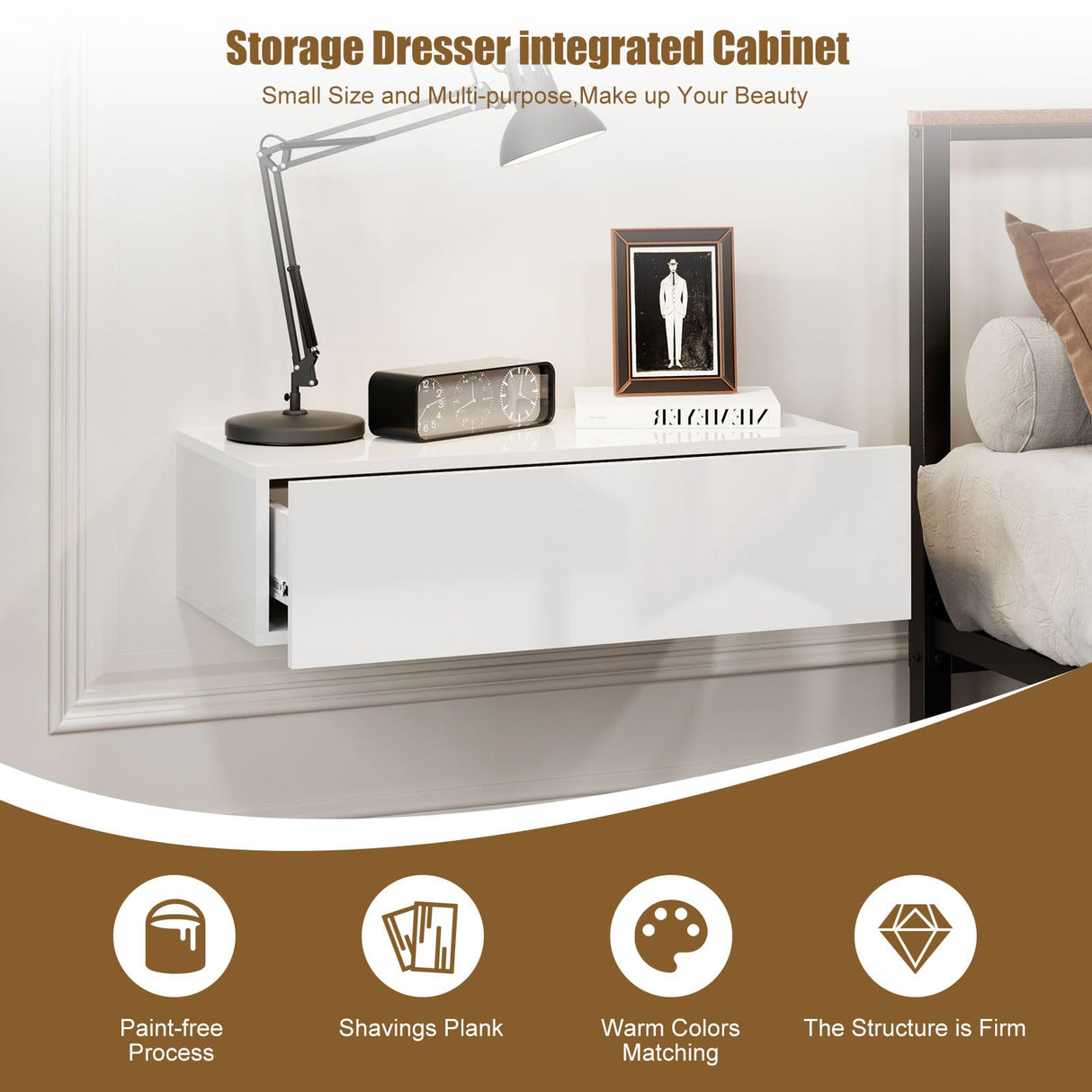 HedoAjim White Floating Nightstand with Drawer – Modern Wall-Mounted Storage for Bedroom or Living Room HedoAjim