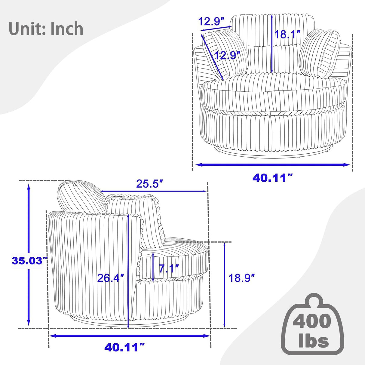 YABTOP Oversized Swivel Accent Barrel Chair with Pillows,Modern Round Plush Cuddler Reading Chair Comfy for Bedroom Living Room,Corduroy Gray YABTOP