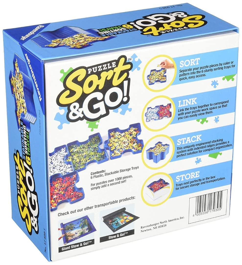 Ravensburger Sort and Go Jigsaw Puzzle Accessory - Robust Plastic Sorting Trays for Easy Puzzle Organization | Accommodates up to 1000 Piece Puzzles | Stackable and Portable Design | Blue Ravensburger