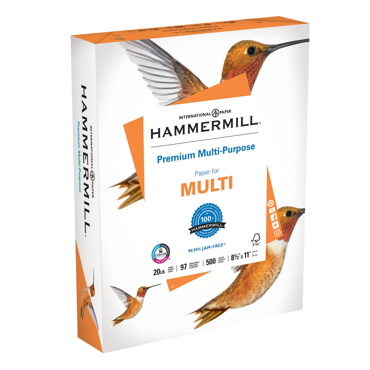 Hammermill Printer Paper, Premium Multipurpose Paper 20 lb, 8.5 x 11 - 1 Ream (500 Sheets) - 97 Bright, Made in the USA Hammermill