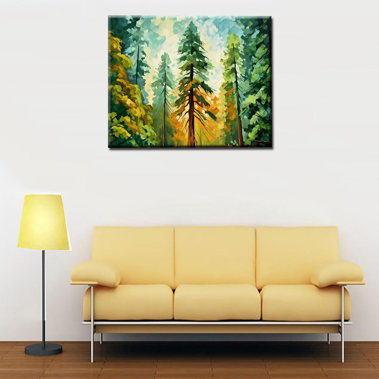 Tucocoo Forest Redwoods Paint by Numbers Kits 16x20 inch Canvas DIY Oil Painting for Adults with Brushes and Acrylic Pigment, Light Green Style Landscape Trees Pictures for Home Decor (Without Frame) Tucocoo