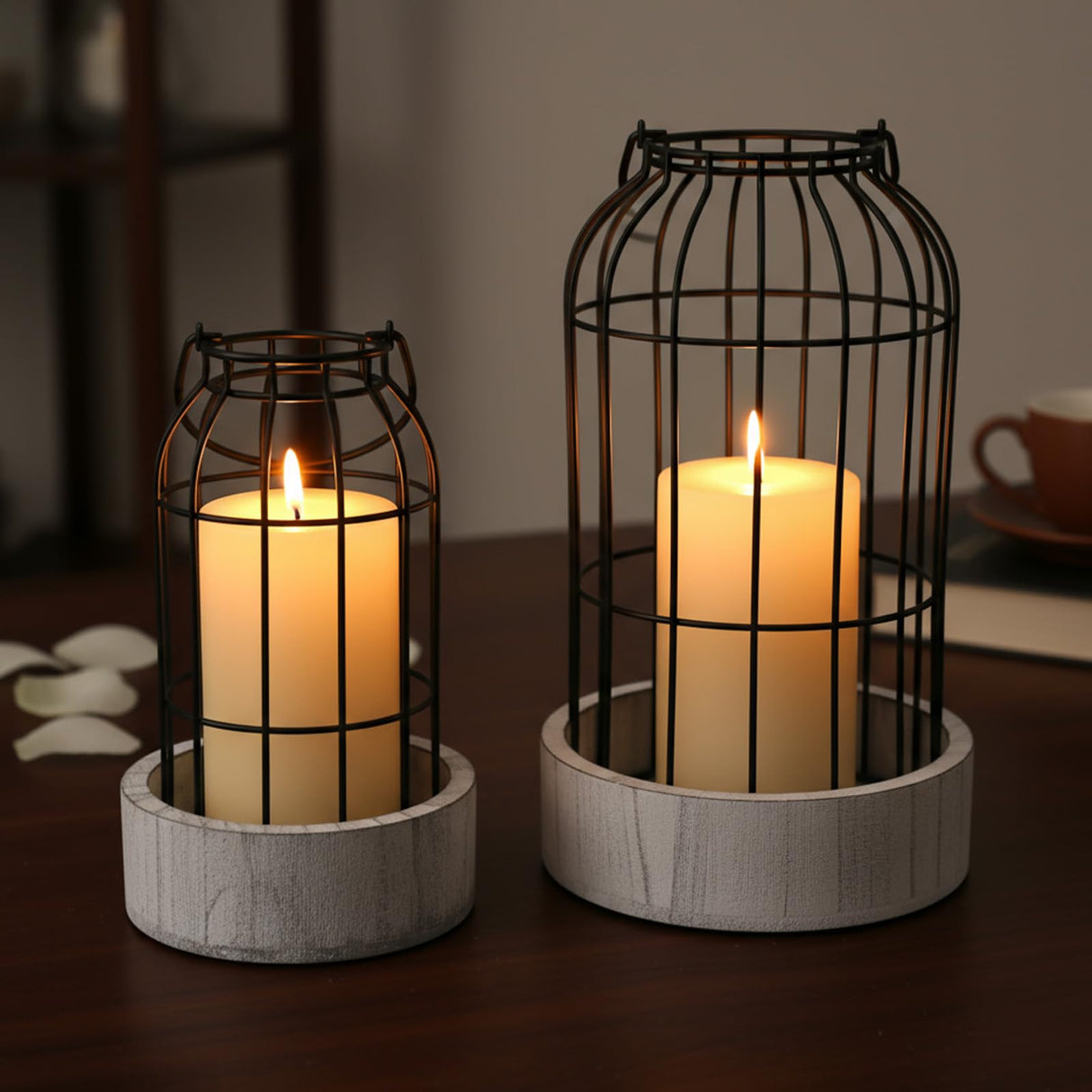 2 Pcs Decorative Candle Lantern, Farmhouse Table Lanterns for Home Decor, Rustic Table Centerpieces for Dining Room, Fireplace Mantle Kitchen Decoration Ubamdom