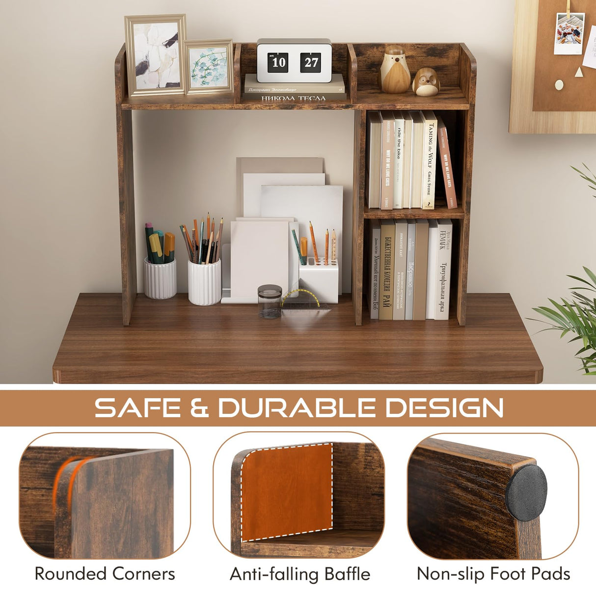 Tangkula Brown Desktop Bookshelf and Storage Hutch with 5 Shelves for Organised Workspaces Tangkula