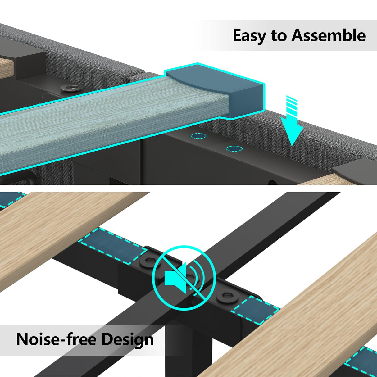 CSZZD Dark Grey Queen Bed Frame with LED Lights, Charging Station & 4 Storage Drawers CSZZD