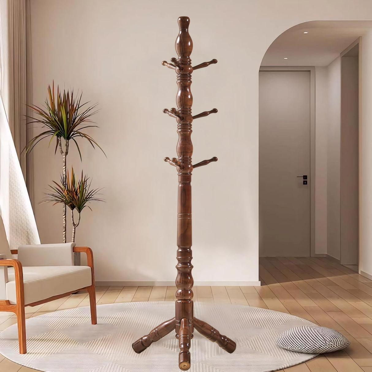 SUOHUI Coat Rack, Natural Wood Coat Racks with 3 Height Options and 9 Hooks,Coat Tree Ease of Assembly,Freestanding Hall Tree for Home/Office/Entryway/Hallway (Walnut) SUOHUI
