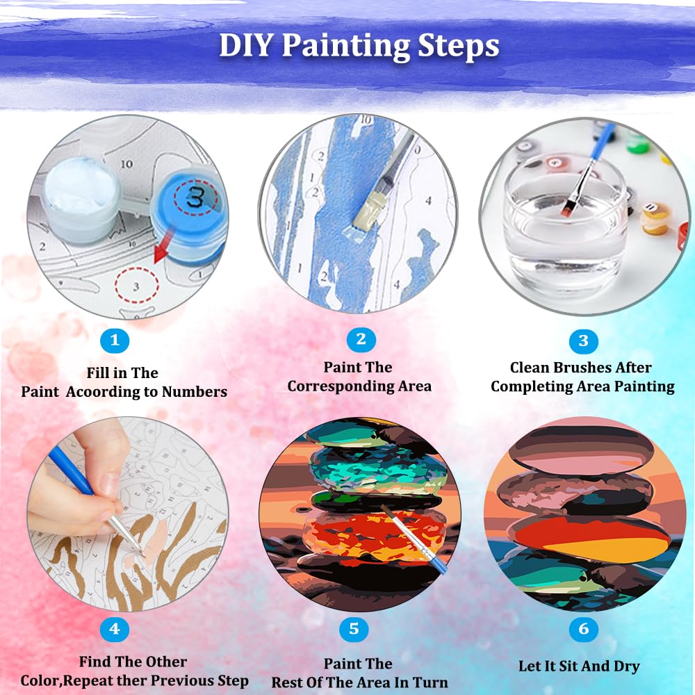 JUJUHOOD Sunset Beach Stone Paint by Numbers Beginner,Beach Scenery Paint by Number Kit for Adults, Adult Paint by Number Canvas with Paintbrushes and Acrylic Pigment16x20 inch,Sunset Beach Stone JUJUHOOD