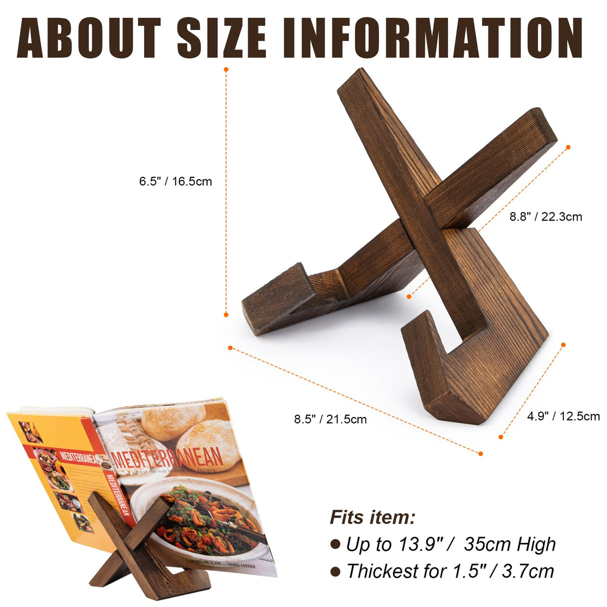 PUERSI Cookbook Stand for Kitchen, Recipe Book Holder for Kitchen Counter, Wooden Cookbook Holder, Rustic Cook Book Holder Stand - Rustic Brown PUERSI